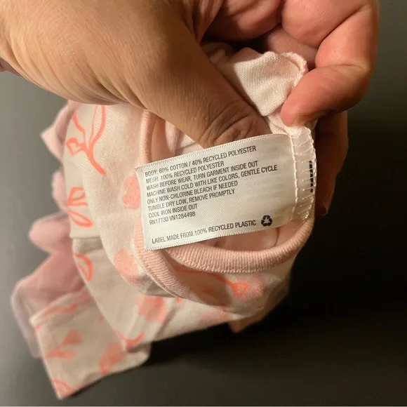 Cat & Jack 3-6 Months Long Sleeve Floral Print Tutu Shirt Bodysuit White Pink - Picture 8 of 9